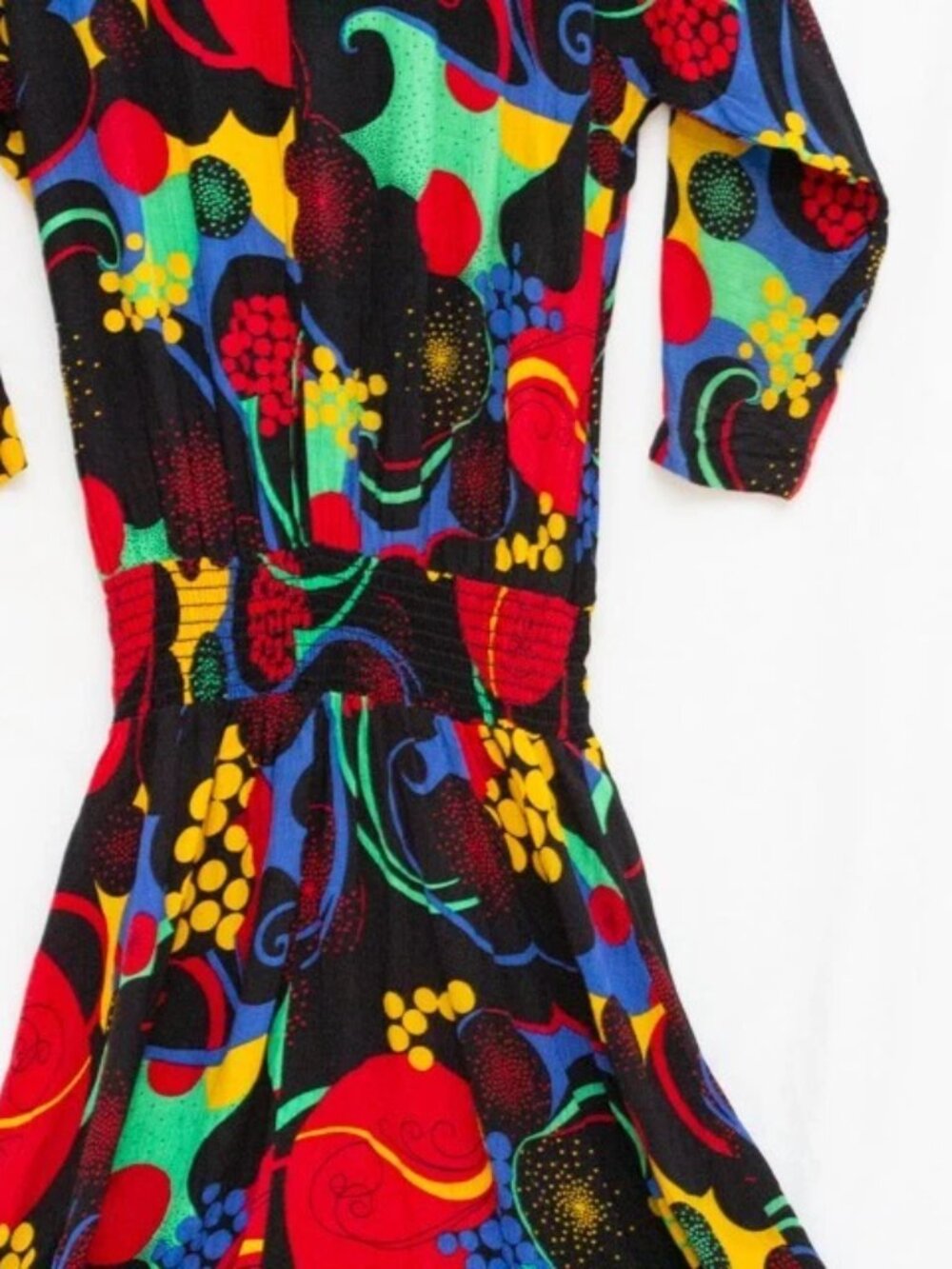 Vgt Carole Little 80s Smoked Drop Waist Maxi Dress Retro Bold Prints Colorful 10 - Picture 6 of 8